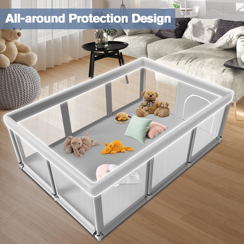 Jaobeem Large Baby Playpen for Babies and Toddlers, Playpen 74Ã—50, Large Baby Play Yards Indoor & Outdoor, Sturdy Safety Baby Play Pen with Soft Breathable Mesh, Toddlers Activity Center with Anti-Slip Base - Image 3