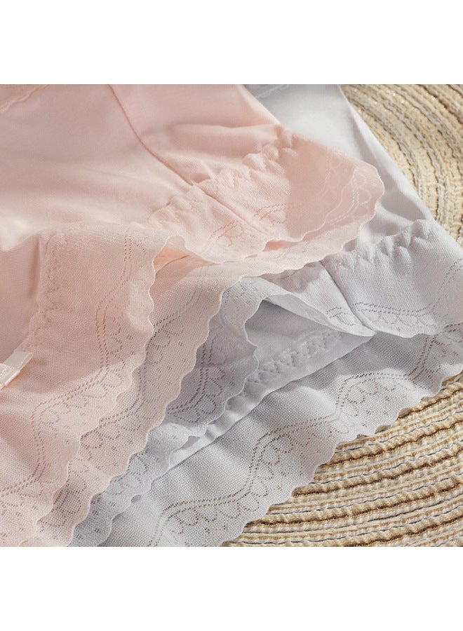 White Moonlight~ Women's Silk Gusset Underwear, Mid-rise Seamless Triangle Panties Lace Trim Women's Underwear - Image 2