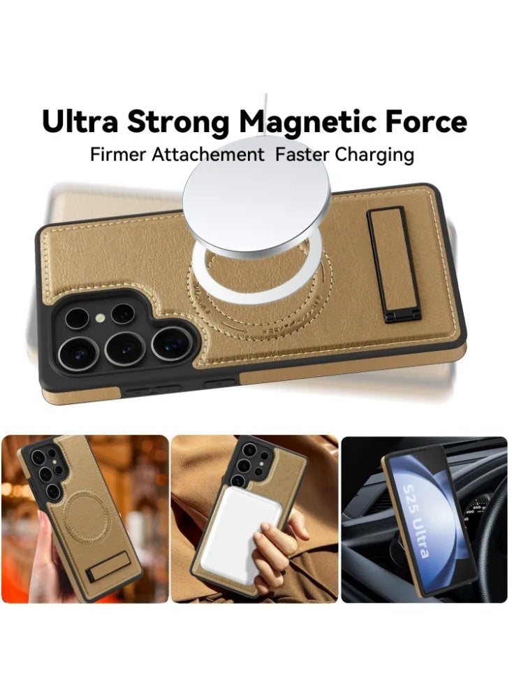 Vintage Leather Magnetic Wireless Charging Phone Case For Samsung Galaxy S25/S26 Ultra - Image 3