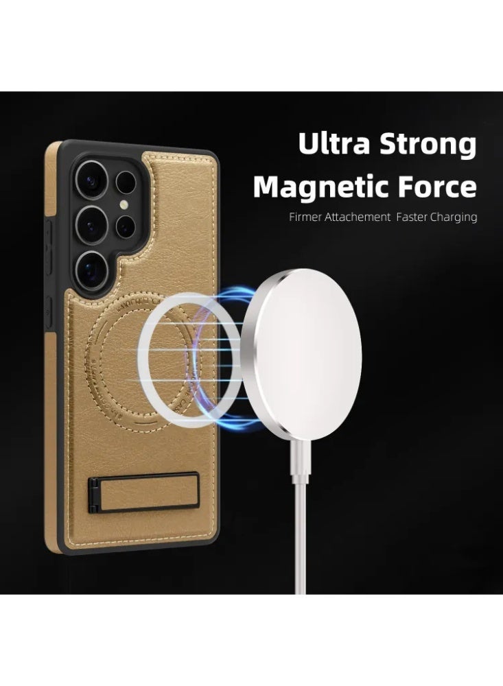 Vintage Leather Magnetic Wireless Charging Phone Case For Samsung Galaxy S25/S26 Ultra - Image 2