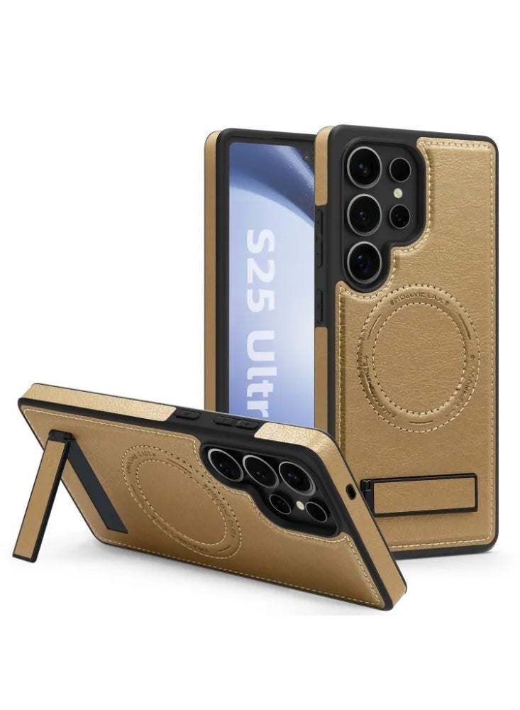 Vintage Leather Magnetic Wireless Charging Phone Case For Samsung Galaxy S25/S26 Ultra - Image 1