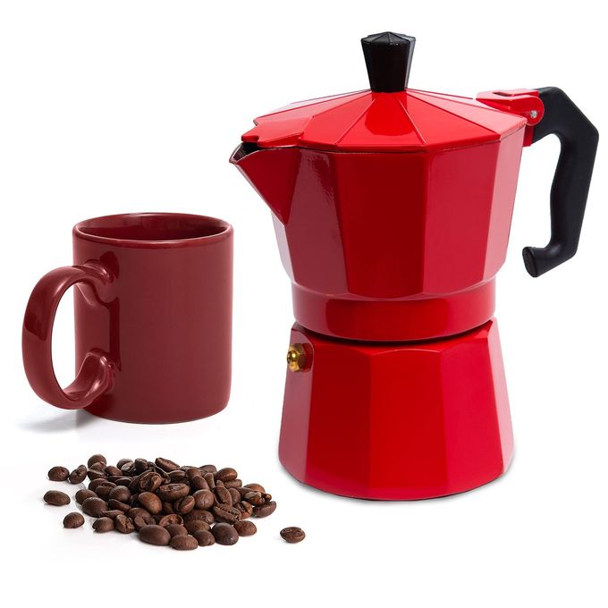 ALUMINUM MOKA STOVE COFFEE MAKER WITH MUG MOKA POT ESPRESSO MAKER FOR GAS ELECTRIC STOVE CLASSIC ITALIAN STYLE 3 CUP 5 OZ