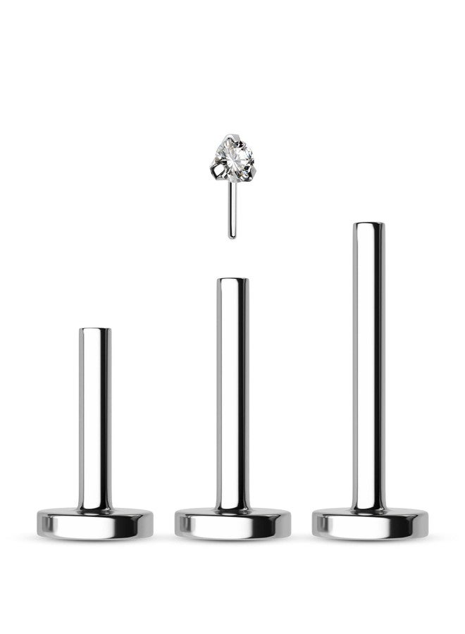 COCHARM 4pcs G23 Titanium 16g Flat Back Forward Helix Cartilage Conch Tragus Earring Stud Threadless 6mm 8mm 10mm Push Pin Ear Piercing Jewelry 2mm CZ Surgical Steel Labret Medusa Stud - Image 1