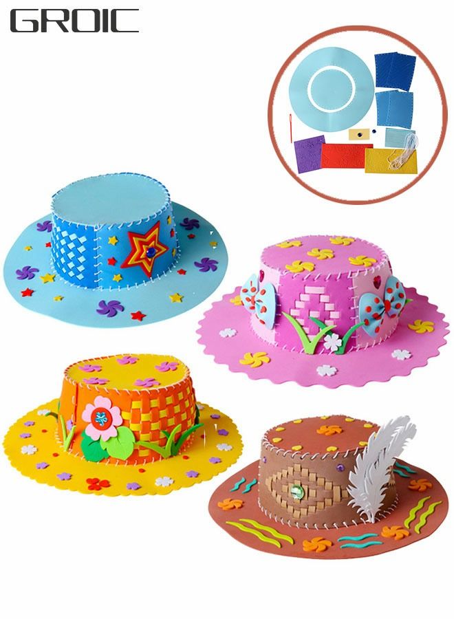 GROIC 4-pack Hat Kit, Diy Hand Knitted Hats, Sewing Kits for Kids Educational Toys, Handcraft Material Packs, Sewing Crafts for Kids - Image 1