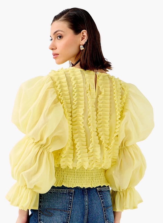 2Xtremz Ruffle Detail Top with Round Neck and Long Sleeves - Image 3