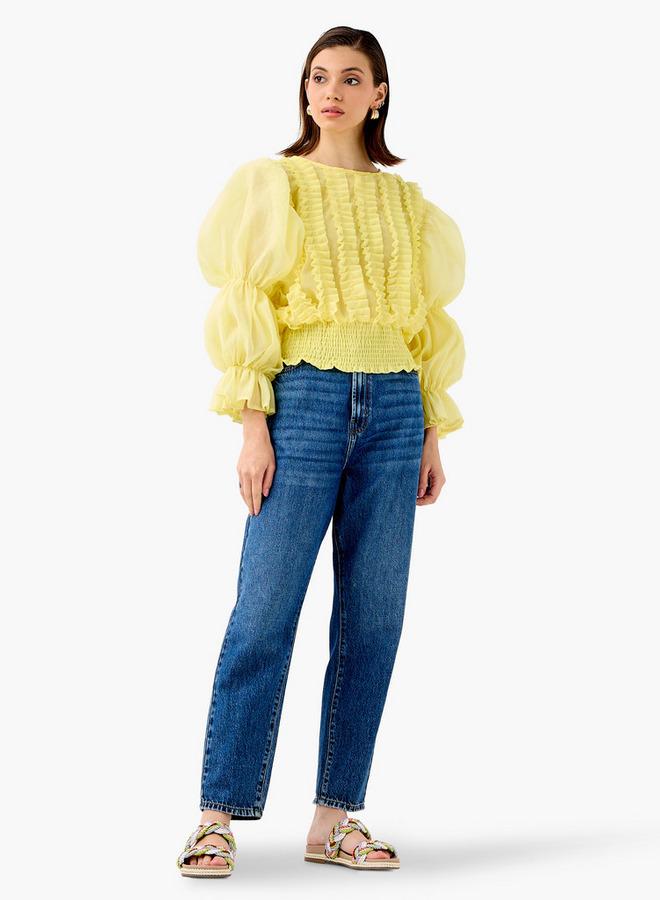 2Xtremz Ruffle Detail Top with Round Neck and Long Sleeves - Image 2