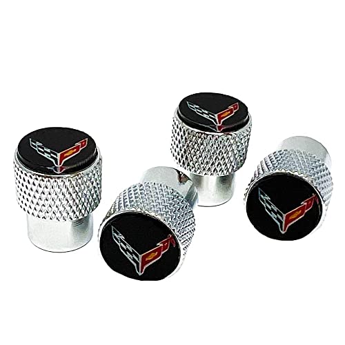 C8 Corvette Aluminum Valve Stem Caps Crossed Flags Logo Set of 4 for 20202025 Corvettes Knurled