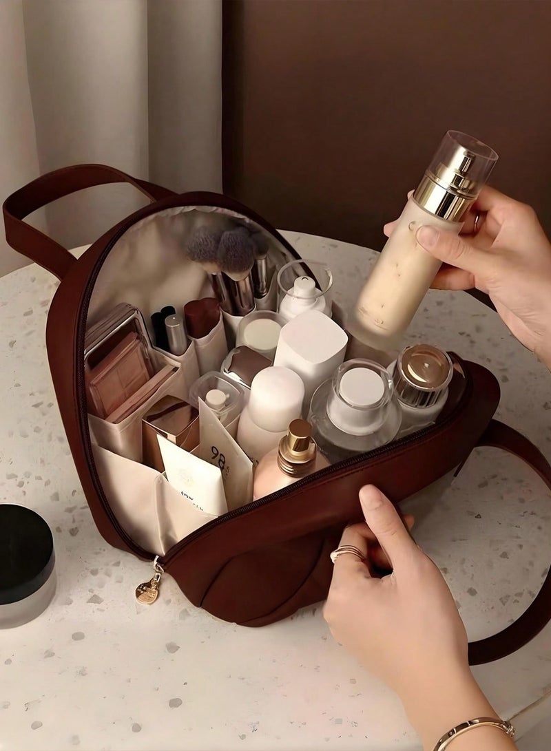 Generic 1pc Large Capacity Pu Seashell Shaped Makeup Bag, Portable Travel Cosmetic Toiletry Bag, Hand-Held Storage Bag For Travel Storage Bag,Makeup Bag,Cosmetic Bag,Vacation Organizer,Large Capacity Makeup Organizer Makeup Case, For Lipstick, Brush, Skincare, Mobile Phone, Coin, Small Items, For Home,Gift,Vacation And Festival Halloween Christmas Multifunctional Use,Boho Vibes - Image 1