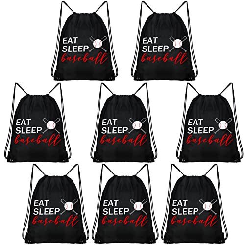 Shappy 8 Pcs Black Drawstring Bags - Baseball and Gym Sports Bag Set for Parties and Class - Image 1