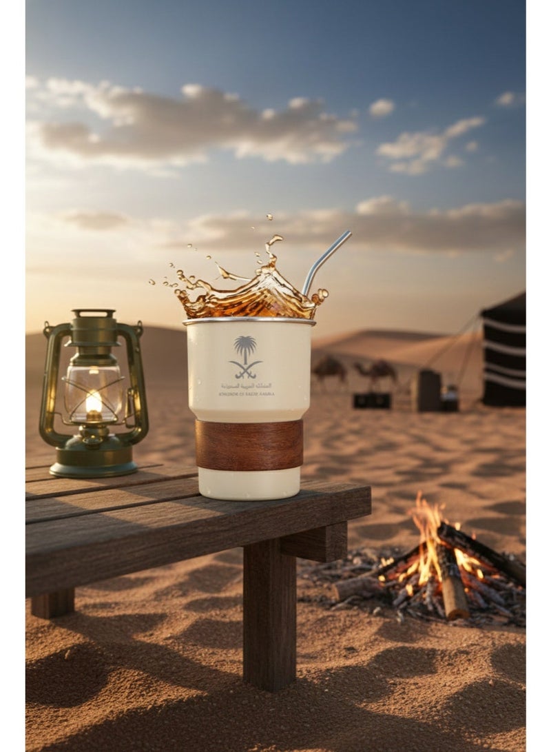 Neox 304 Stainless Steel Coffee Mug 500ml – Arabic Style Saudi Logo, Leakproof Lid & Straw, Double Wall Travel Cup for Hot & Cold Drinks, Reusable Portable Thermo Mug for Home Office & Outdoor - Image 2