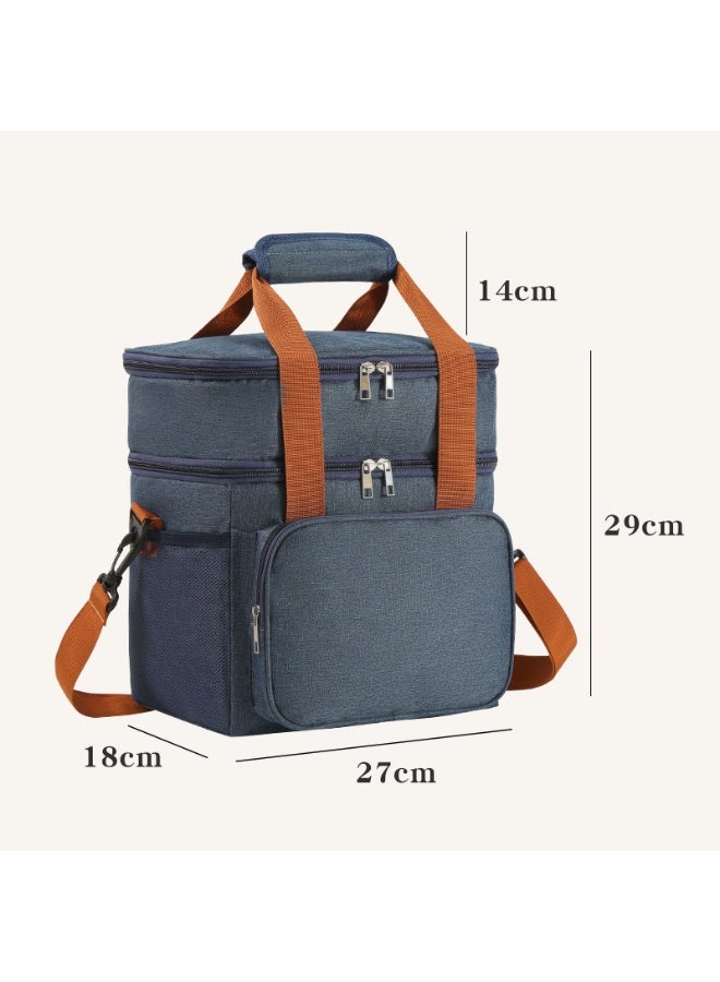 آه آه صندوق غداء معزول للرجال والنساء - حقيبة غداء مبردة مانعة للتسرب، حقيبة غداء حرارية مزدوجة الطبقات، سعة كبيرة، صندوق نزهة، حقيبة طعام معزولة، حقائب توصيل مبردة، حزام قابل للتعديل، مثالية للعمل والنزهات والسفر - أزرق داكن 27×18×29 سم - Image 3