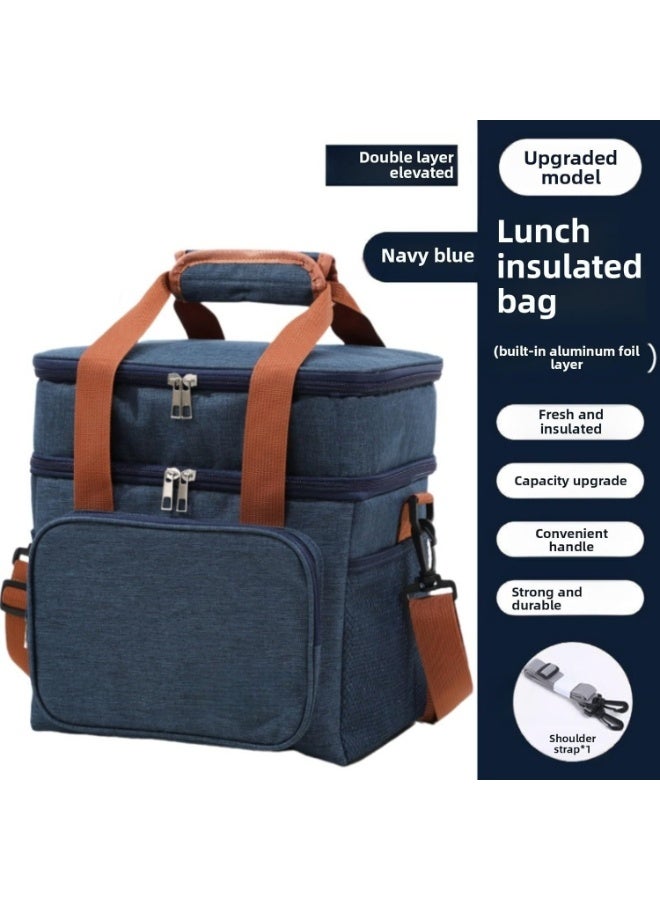 آه آه صندوق غداء معزول للرجال والنساء - حقيبة غداء مبردة مانعة للتسرب، حقيبة غداء حرارية مزدوجة الطبقات، سعة كبيرة، صندوق نزهة، حقيبة طعام معزولة، حقائب توصيل مبردة، حزام قابل للتعديل، مثالية للعمل والنزهات والسفر - أزرق داكن 27×18×29 سم - Image 2