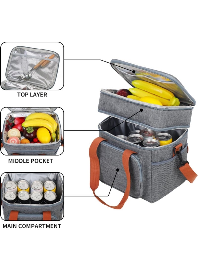 آه آه صندوق غداء معزول للرجال والنساء - حقيبة غداء مبردة مانعة للتسرب، حقيبة غداء حرارية مزدوجة الطبقات، سعة كبيرة، صندوق نزهة، حقيبة طعام معزولة، حقائب توصيل مبردة، حزام قابل للتعديل، مثالية للعمل والنزهات والسفر - أزرق داكن 27×18×29 سم - Image 4