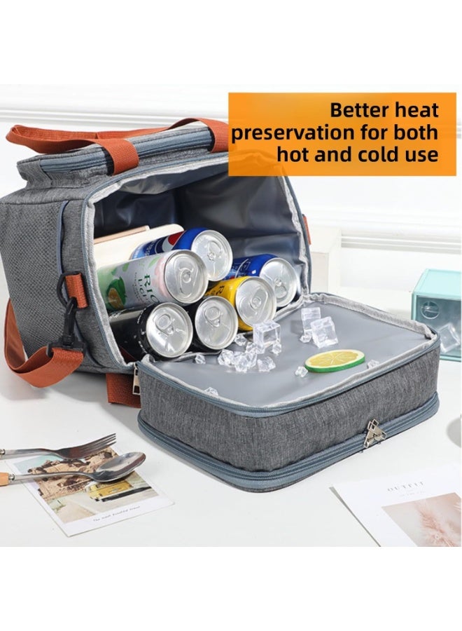 آه آه صندوق غداء معزول للرجال والنساء - حقيبة غداء مبردة مانعة للتسرب، حقيبة غداء حرارية مزدوجة الطبقات، سعة كبيرة، صندوق نزهة، حقيبة طعام معزولة، حقائب توصيل مبردة، حزام قابل للتعديل، مثالية للعمل والنزهات والسفر - أزرق داكن 27×18×29 سم - Image 5