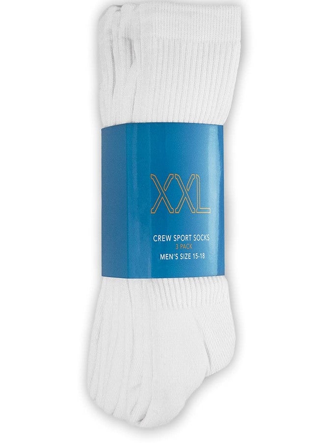 XXL Crew Sport Socks (Men's Size 15-18) (3-Pack) White - Image 2