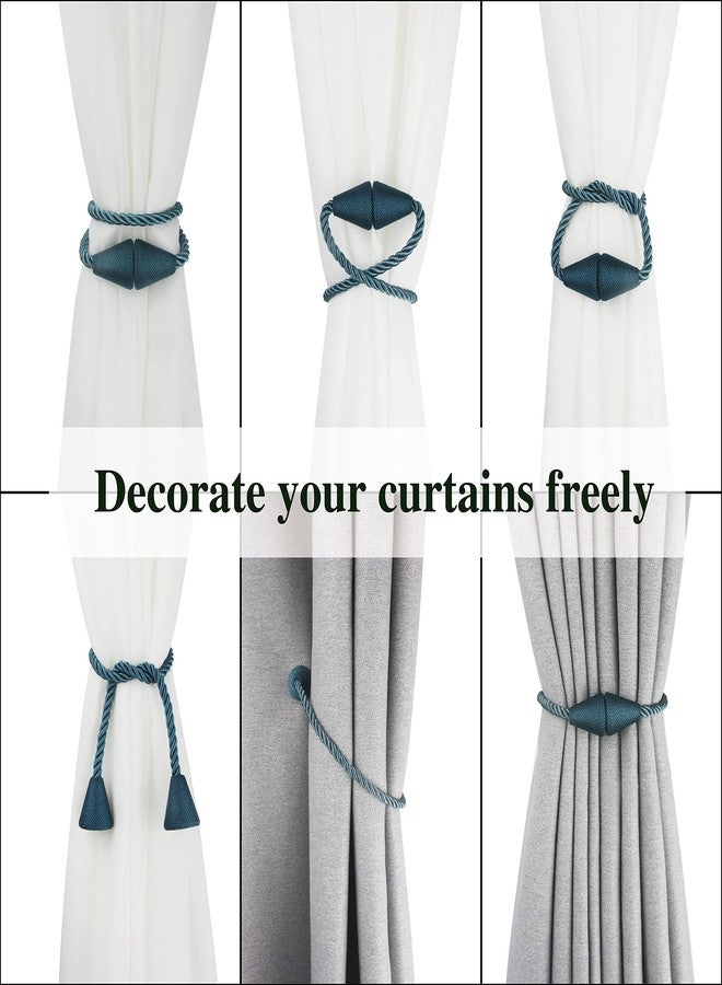 Nieffeiy 2 Pack Magnetic Curtain Tiebacks Rope Modern Handmade Curtain Tie Backs Decorative Drapes Weave Holdbacks for Window Décor, Blue - Image 5