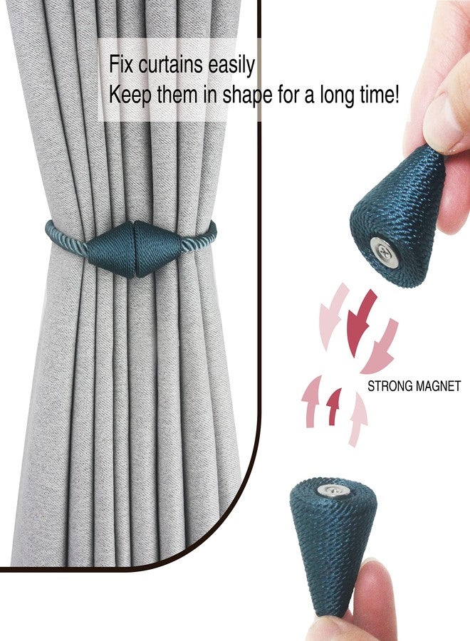 Nieffeiy 2 Pack Magnetic Curtain Tiebacks Rope Modern Handmade Curtain Tie Backs Decorative Drapes Weave Holdbacks for Window Décor, Blue - Image 2