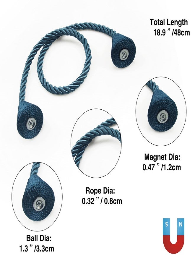 Nieffeiy 2 Pack Magnetic Curtain Tiebacks Rope Modern Handmade Curtain Tie Backs Decorative Drapes Weave Holdbacks for Window Décor, Blue - Image 3