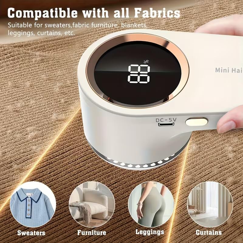 FLYNGO Electric Lint Remover for Clothes Rechargeable Cordless, Portable, Powerful Fabric Lint Shaver for Woolen Sweaters, Blankets, Jackets, Burr Pill Remover from Carpets, Curtains (Beige) - Image 5