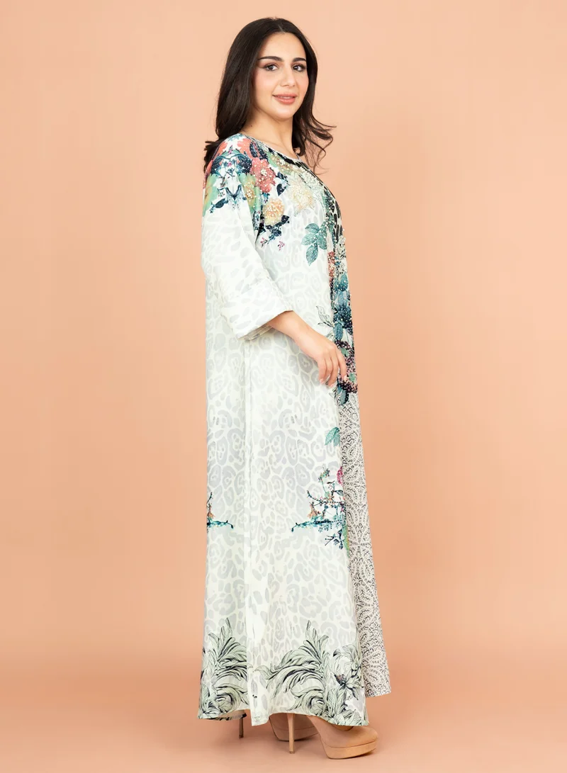 IKKXA Vibrant Floral Embellished Jalabiya IK1002 Green