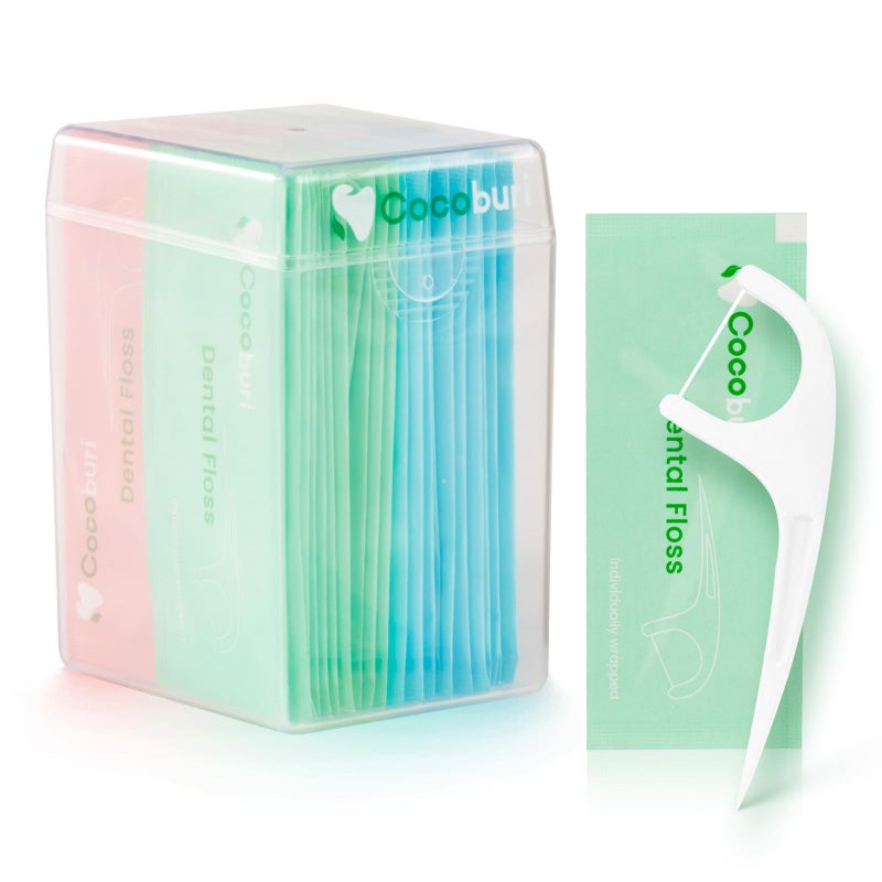 COCOBURI 50 Count Individually Wrapped Dental Floss Picks-Oral Care Flossers for Adults- Floss Singles Bag- Travel Hotel Restaurant Office Car Dental Floss - Image 1