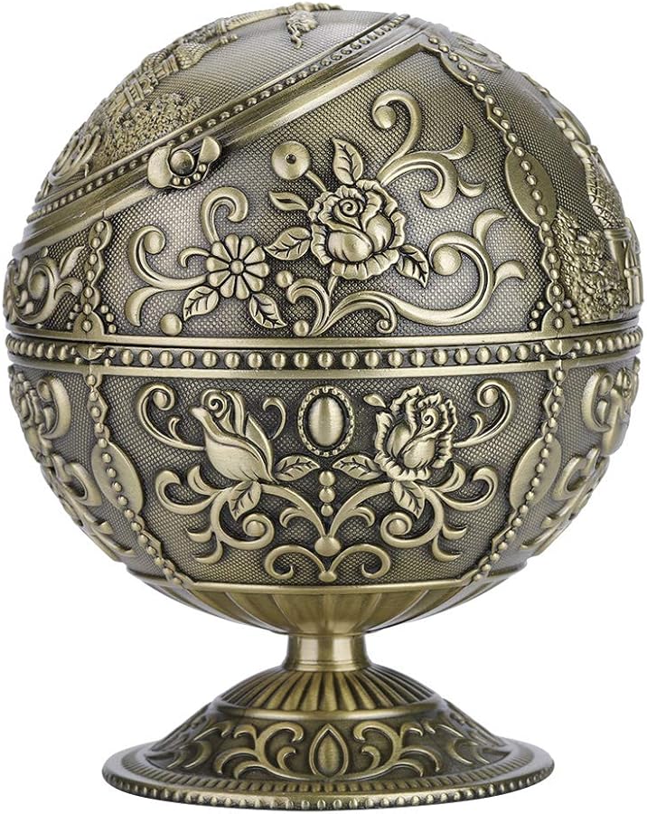 Bronze Castle Vintage Metal Sphere Ashtray Antique Brass Stamped Pattern Decorative Item - Image 5