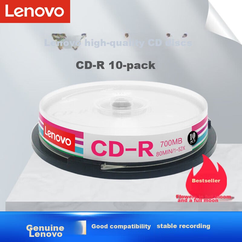 JD Jing Zao أقراص Lenovo CD-R / أقراص قابلة للتسجيل، سرعة 52x، سعة 700MB، سلسلة المكتب، 10 قطع في برميل، أقراص مضغوطة فارغة - Image 1