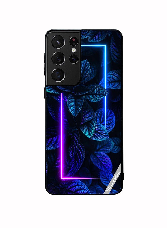 VR CREATIVE Protective Case Cover For Samsung Galaxy S21 Ultra 5G Blue Foliage Plants Neon Design Multicolour - Image 1