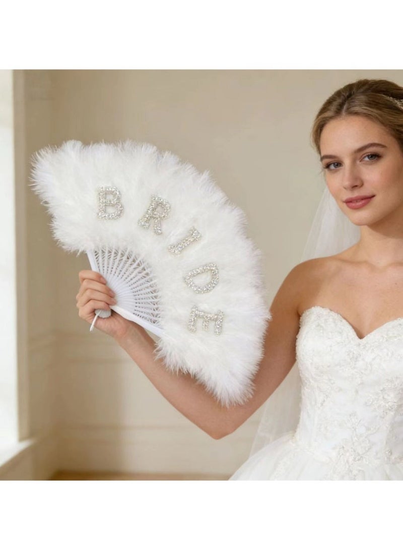 Bride Feather Fan White Elegant Bridal Wedding Accessory - Bachlorette Gift - Image 1