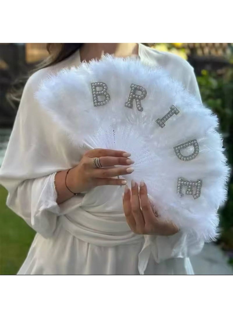 Bride Feather Fan White Elegant Bridal Wedding Accessory - Bachlorette Gift - Image 2