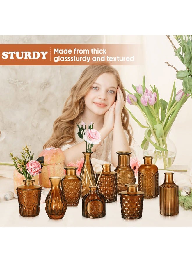 Inbagi 20 Pcs Glass Bud Vase Set Small Vintage Flower Vase in Bulk for Centerpieces Rustic Decorative Glass for Wedding Table Home Christmas Decoration (Dark Amber) - Image 5