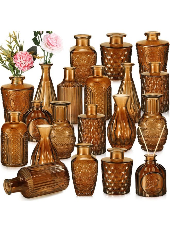 Inbagi 20 Pcs Glass Bud Vase Set Small Vintage Flower Vase in Bulk for Centerpieces Rustic Decorative Glass for Wedding Table Home Christmas Decoration (Dark Amber) - Image 1