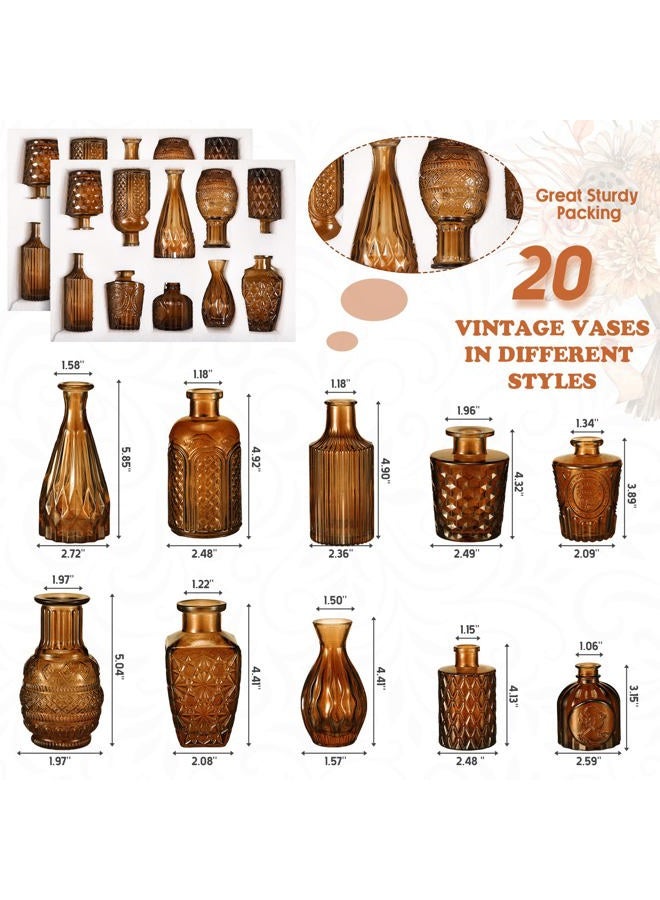 Inbagi 20 Pcs Glass Bud Vase Set Small Vintage Flower Vase in Bulk for Centerpieces Rustic Decorative Glass for Wedding Table Home Christmas Decoration (Dark Amber) - Image 2