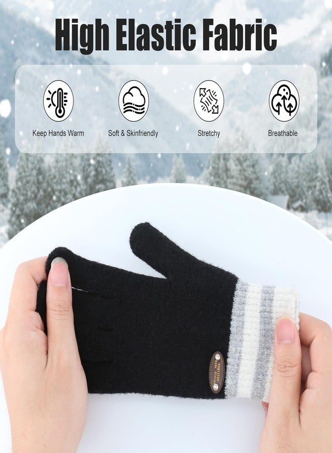 POMIJIAN Kids Knit Gloves Boys Winter Warm Gloves Girl Stretchy Soft Glove Toddler Full Finger Mittens for Children (6 Pairs-3 Black/3 Dark gray, 1-4T) - Image 4