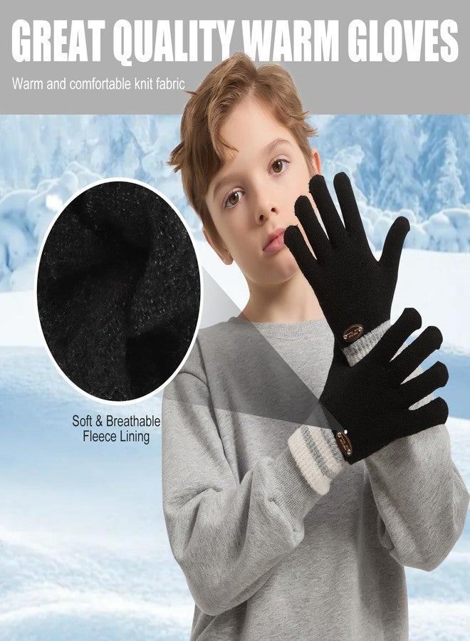 POMIJIAN Kids Knit Gloves Boys Winter Warm Gloves Girl Stretchy Soft Glove Toddler Full Finger Mittens for Children (6 Pairs-3 Black/3 Dark gray, 1-4T) - Image 2