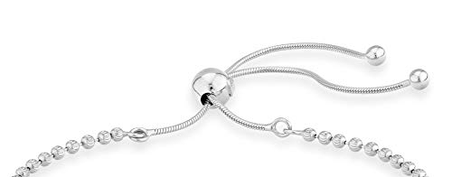 Miabella 925 Sterling Silver or 18Kt Yellow Gold Over Silver Infinity Adjustable Bolo Beaded Ball Chain Bracelet for Women, Made in Italy (Sterling Silver) - Image 2