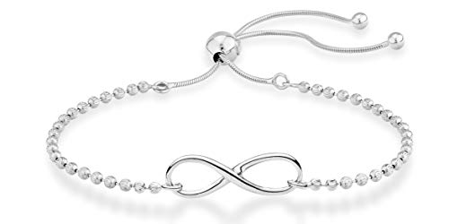 Miabella 925 Sterling Silver or 18Kt Yellow Gold Over Silver Infinity Adjustable Bolo Beaded Ball Chain Bracelet for Women, Made in Italy (Sterling Silver) - Image 5
