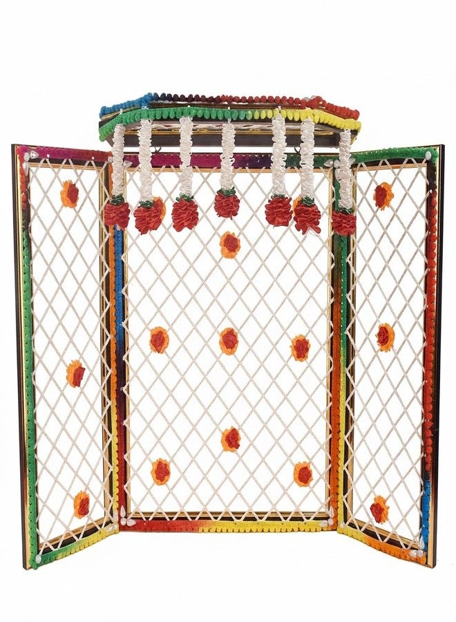 SATVIK 15 Inch Multicolour Big Size Phool Bangla for Laddu Gopal & Ganesha | Decorative Floral Backdrop Pujan Stand for Murti, Thakurji Flower Bangla for Mandir, Diwali, Housewarming & Gifting - Image 5