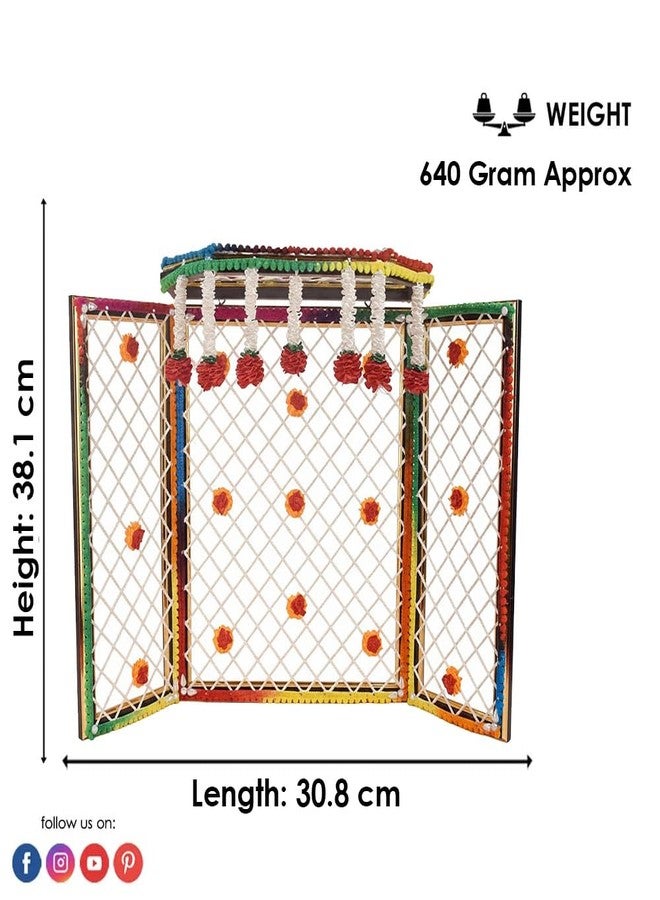 SATVIK 15 Inch Multicolour Big Size Phool Bangla for Laddu Gopal & Ganesha | Decorative Floral Backdrop Pujan Stand for Murti, Thakurji Flower Bangla for Mandir, Diwali, Housewarming & Gifting - Image 3
