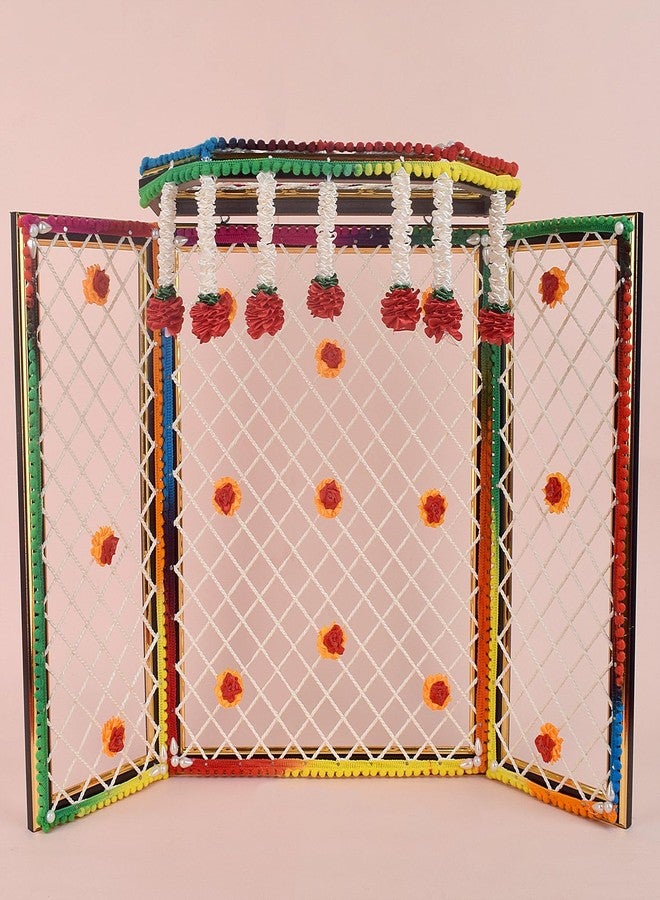 SATVIK 15 Inch Multicolour Big Size Phool Bangla for Laddu Gopal & Ganesha | Decorative Floral Backdrop Pujan Stand for Murti, Thakurji Flower Bangla for Mandir, Diwali, Housewarming & Gifting - Image 2