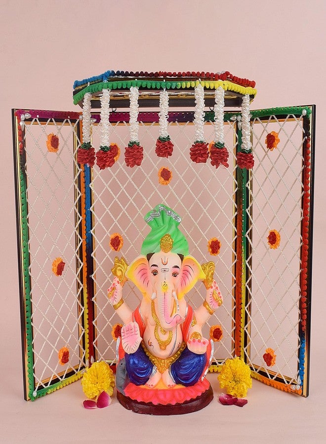 SATVIK 15 Inch Multicolour Big Size Phool Bangla for Laddu Gopal & Ganesha | Decorative Floral Backdrop Pujan Stand for Murti, Thakurji Flower Bangla for Mandir, Diwali, Housewarming & Gifting - Image 1