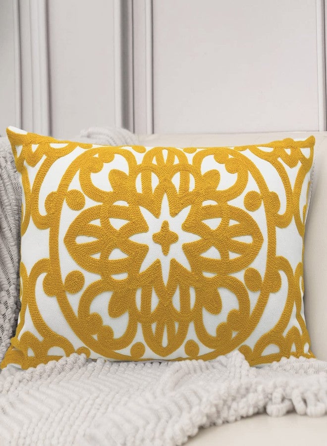 Alysheer غطاء وسادة زخرفية مزخرفة من أليشير 12"x 20"، نمط تطريز ماندالا الكلاسيكي من القطن، غطاء وسادة مستطيل للكنبة في غرفة المعيشة أو غرفة النوم (أصفر خردلي) - Image 1