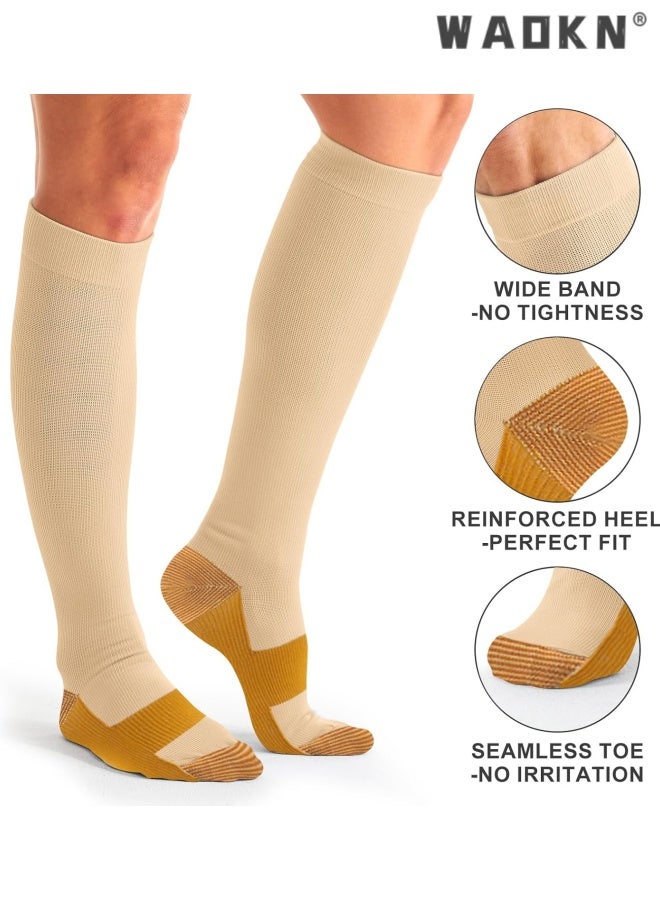 WAOKN 3 Pairs Compression Socks for Women Circulation-Best Support for Nurses ,Running,Athletic ,Travel , Antibacterial sweat absorbing knee high socks , Comfortable slimming effect , easy to clean , beige. - Image 5