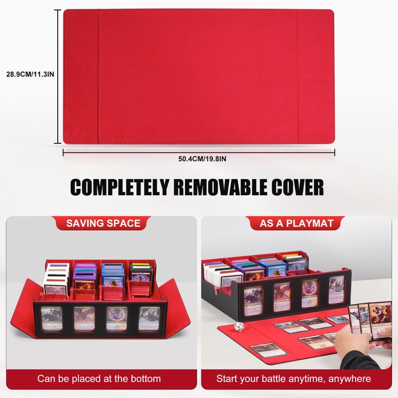 Kabinka Trading Card Storage Box with Commander Display, 4-Row Deck Case with Removable Lid; 2400+ Card Deck Box for MTG TCG Sports Card, 4 Top Loaders, 4 Stoppers, 24 Dividers,1 Dice Bag (Black Red) - Image 5