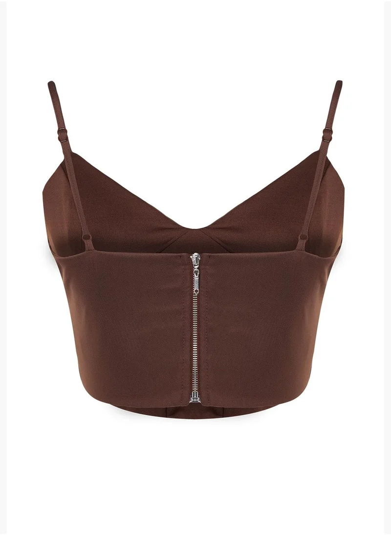 trendyol Brown Corset Detailed Tulle Blouse