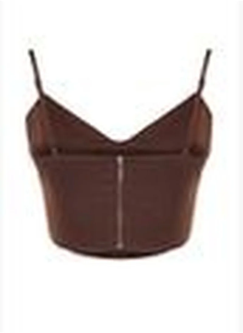 trendyol Brown Corset Detailed Tulle Blouse