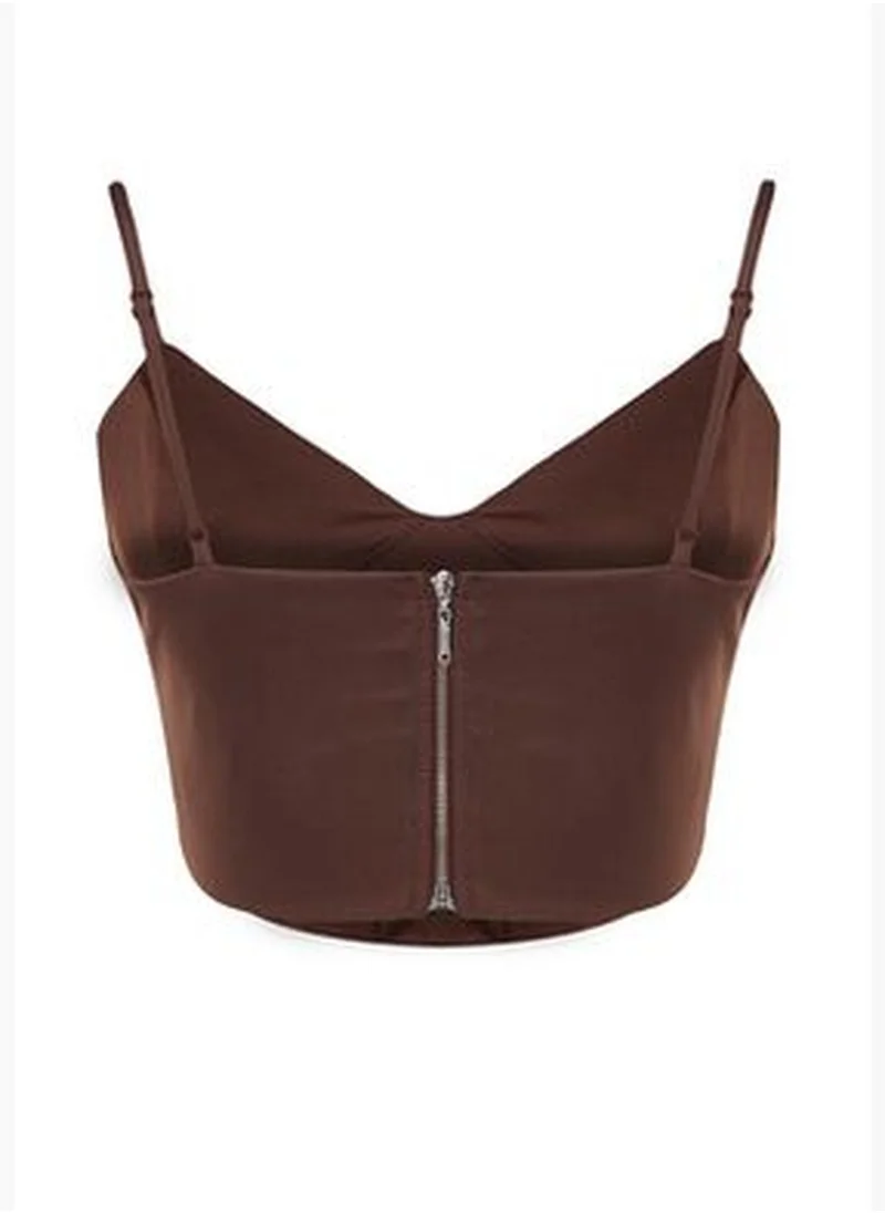 trendyol Brown Corset Detailed Tulle Blouse