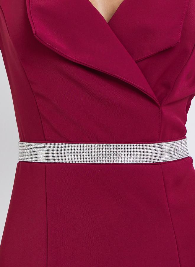 Styli Zipper at center back no slit at skirt half sleeves Sheath Midi Dress - Image 4