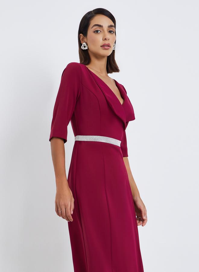 Styli Zipper at center back no slit at skirt half sleeves Sheath Midi Dress - Image 2