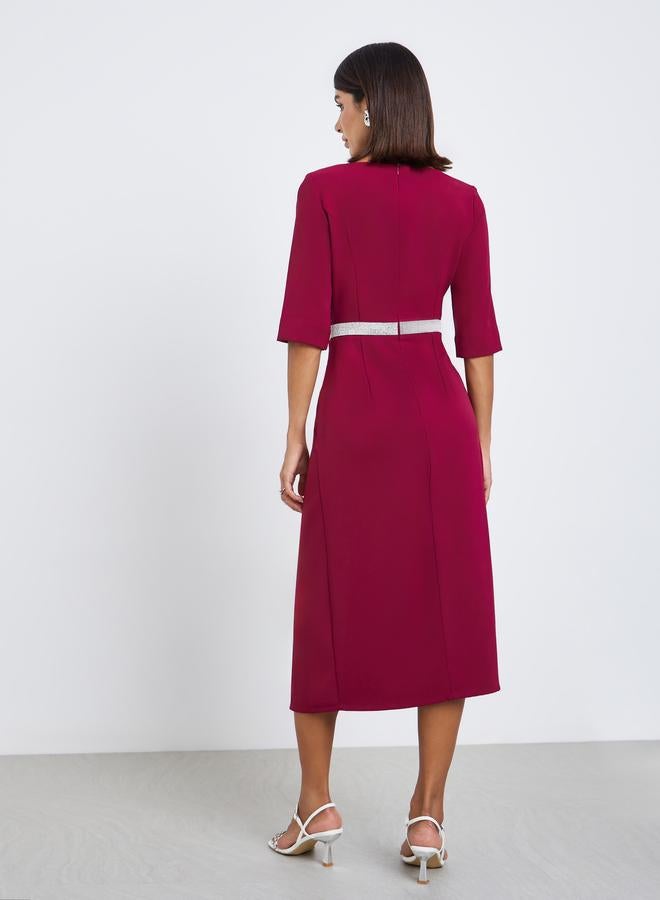 Styli Zipper at center back no slit at skirt half sleeves Sheath Midi Dress - Image 5